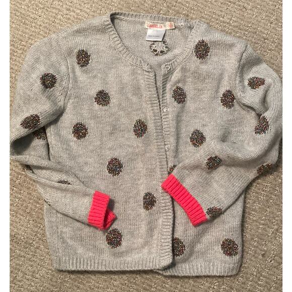 Billie Blush ~ Sz 3 Polkadots Knit Cardigan Sweater Metallic Detail ~ Adorable - Picture 1 of 6